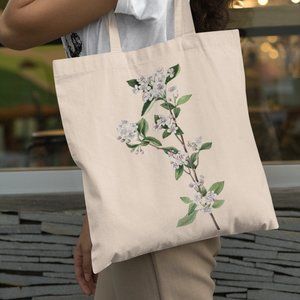 Red Chokeberry Vintage Watercolor Floral Print Graphic Canvas Tote Bag